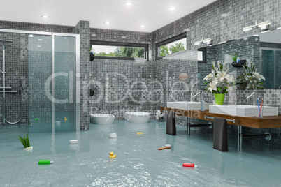 3d render - flooding modern bathroom bathroom