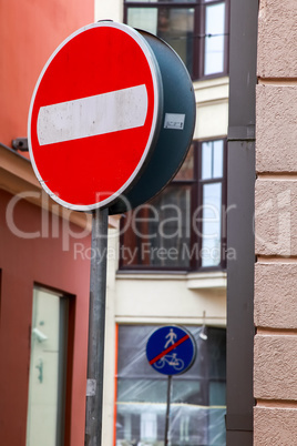 No Entry sign in center of Riga.