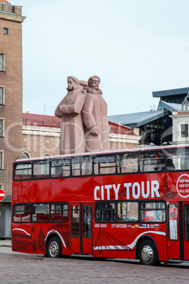Tourist bus in downtown Riga.