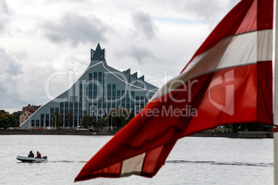 National Library and flag of Latvia.