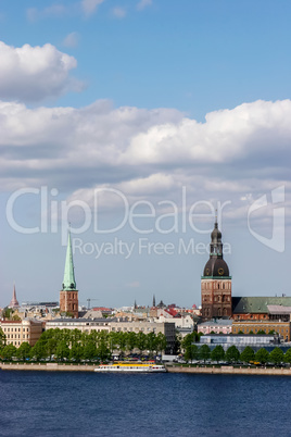 View of Riga with ld buildings and historic architecture.