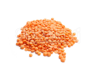 Organic red lentils on white