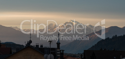 Moning scene of the Ortler peak on background. Italian Alps, Italy, Europe.