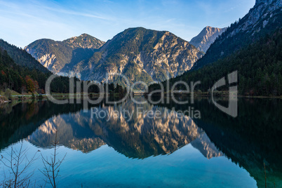 Lake Plansee in the Alps of Austria on a day in autumn