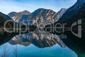 Lake Plansee in the Alps of Austria on a day in autumn