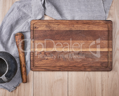 Empty old wooden kitchen cutting board