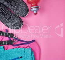 black textile shoes and other items for fitness