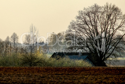 Plowed field in spring season.