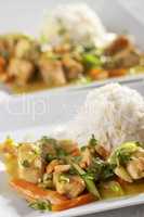 Nahaufnahme von einem Thaicurry mit Reis