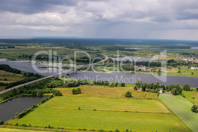 Aerial view of river Lielupe bridge in Latvia.