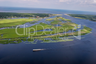 Aerial view of river Lielupe in Latvia.