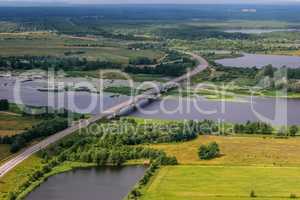 Aerial view of river Lielupe bridge in Latvia.