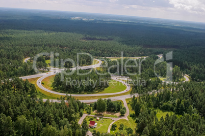 Aerial view of road in Latvia.