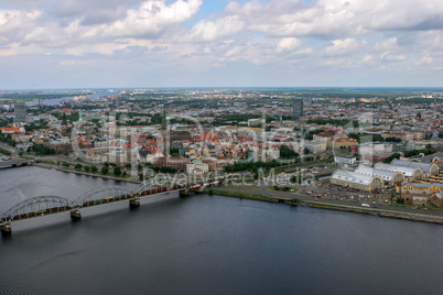 Riga from air. Aerial view of Riga city- capital of Latvia.