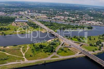 Riga from above. Aerial view of Riga city- capital of Latvia.