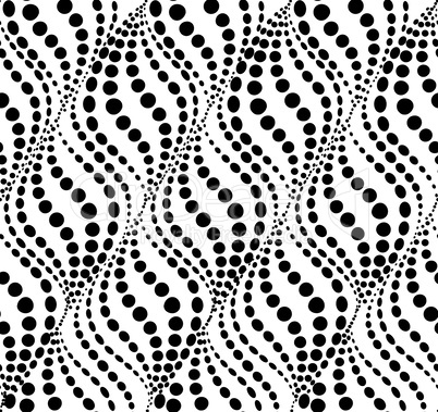 Wavy dotted line seamless pattern. Black and white wavy texture. Abstract background