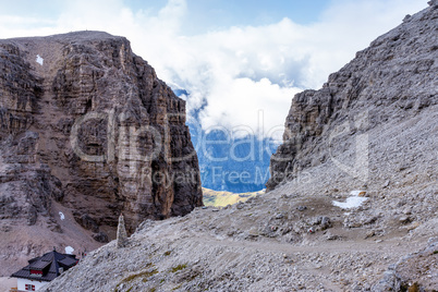 The Sass Pordoi is a relief of the Dolomites, in the Sella group, Italy