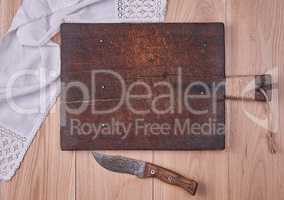 Empty old wooden kitchen cutting board