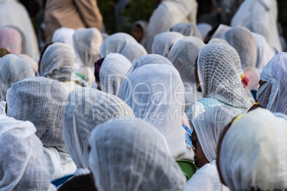 Ethiopian women praying in church in Addis Ababa Ethiopia