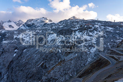 Italy, Stelvio National Park. Famous road to Stelvio Pass in Ortler Alps.