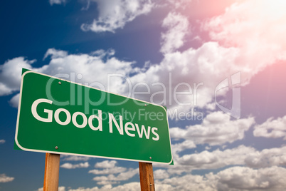 Good News Green Road Sign Aginst Sky