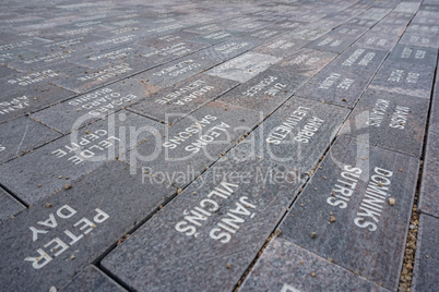 Way with stone slabs in Koknese park Garden of Destinies in Latv