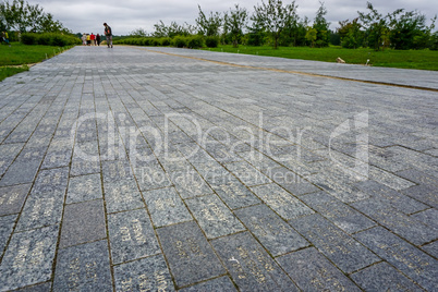 Way with stone slabs in Koknese park Garden of Destinies in Latv