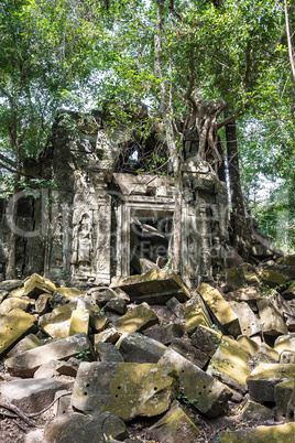 Ruins of ancient Beng Mealea Temple over jungle, Cambodia.