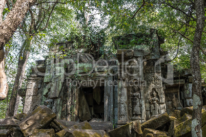 Ruins of ancient Beng Mealea Temple over jungle, Cambodia.