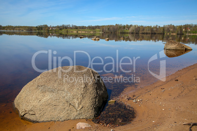 River landscape with big stones in Latvia.