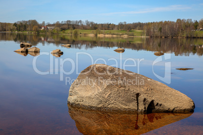 River landscape with big stones in Latvia.