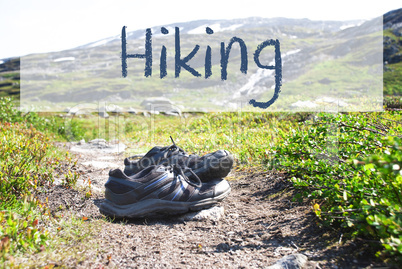 Shoes On Trekking Path, English Text Hiking