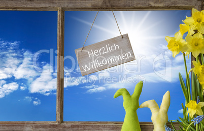 Window, Blue Sky, Herzlich Willkommen Means Welcome