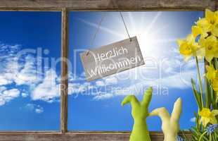 Window, Blue Sky, Herzlich Willkommen Means Welcome