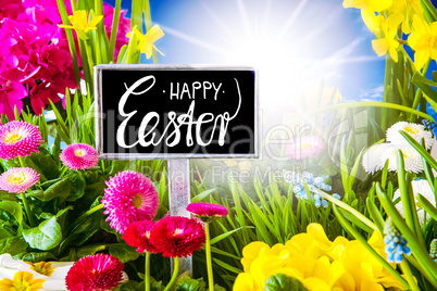 Sunny Spring Flower Meadow, Calligraphy Happy Easter