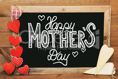 Chalkbord, Red And Yellow Hearts, Calligraphy Happy Mothers Day