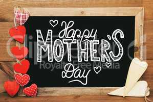 Chalkbord, Red And Yellow Hearts, Calligraphy Happy Mothers Day