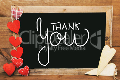 Chalkbord, Red And Yellow Hearts, Calligraphy Thank You