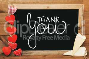 Chalkbord, Red And Yellow Hearts, Calligraphy Thank You