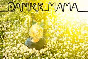 Blonde Child, Daisy, Calligraphy Danke Mama Means Thank You Mom