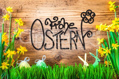 Easter Decoration, Spring Flower Calligraphy Frohe Ostern Means Happy Easter