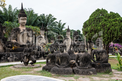 Buddha statues in the buddha park in Vientiane, Laos.