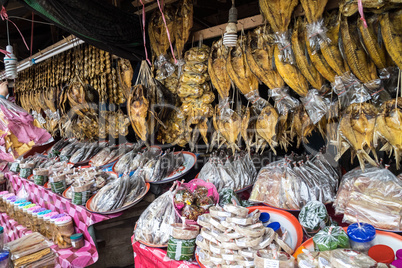Asian market near Vang Vieng in Laos, Asia