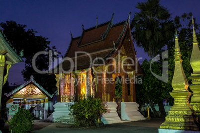 Wat Sensoukharam in Luang Prabang at night in Laos