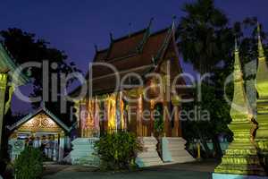 Wat Sensoukharam in Luang Prabang at night in Laos