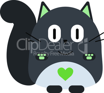 Valentines day card. Cute cartoon fat gray cat with heart