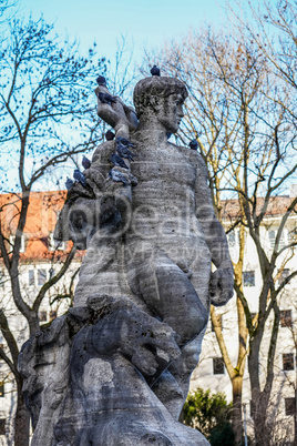The Neptune Fountain in Alter Botanical Garden of Munich, Germany