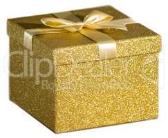 Gold-glitzerndes Weihnachtsgeschenk mit Schleife