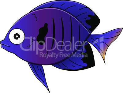 Cute blue sea-fish in cartoon style. Vector illustration.