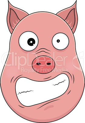 Head of hysterical pig in cartoon style. Kawaii animal.